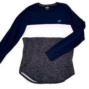 Hollister Navy White Heather Gray Colorblock Long Sleeve Tee